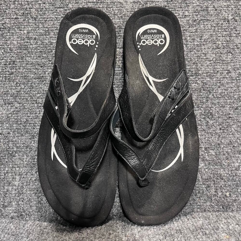 ABEO B.I.O.system Black Leather Orthotic Thong Sandals Women 10 Comfort Walking